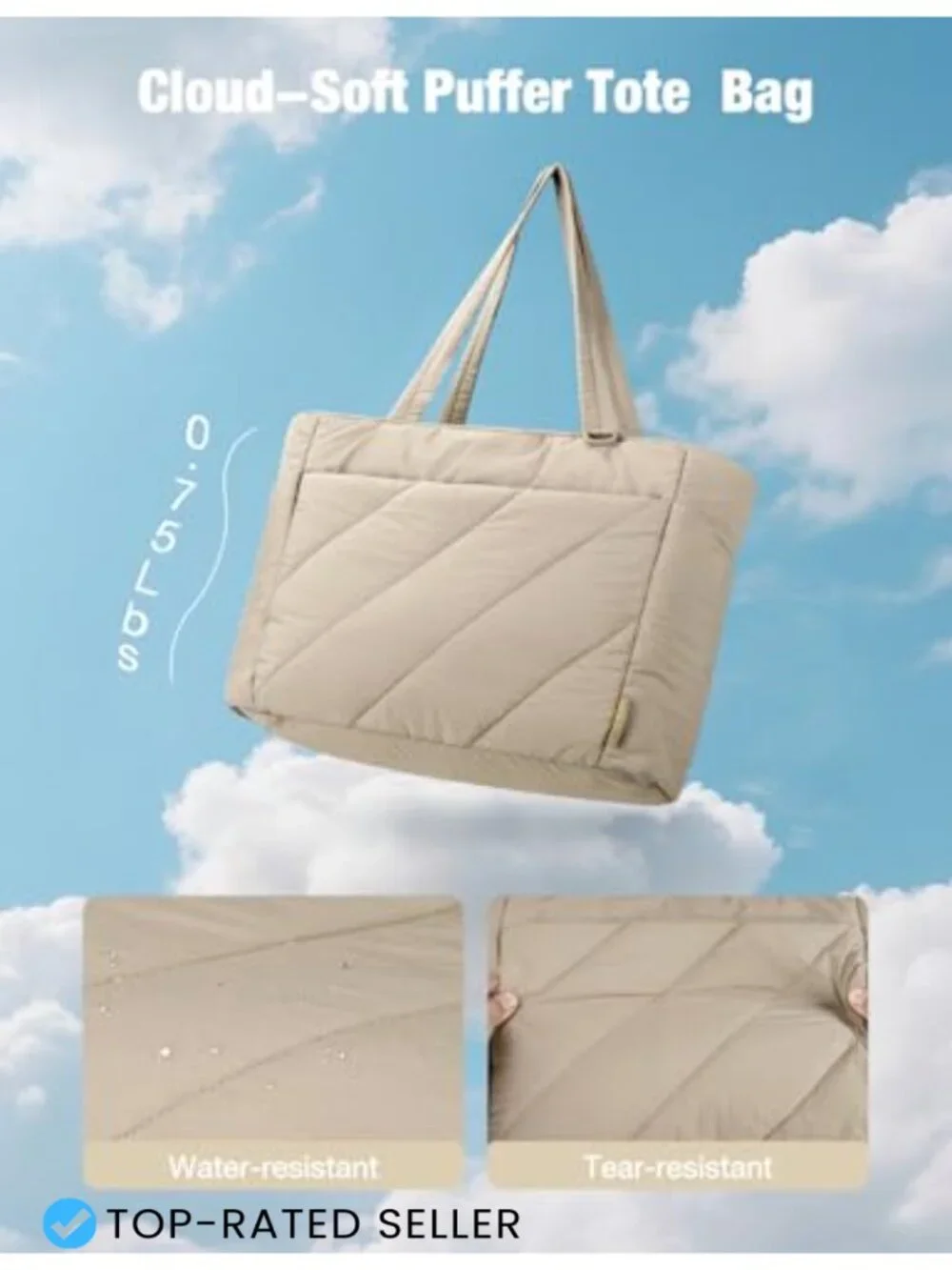 Lightweight Quilted Puffy Tote Bag for Women, Large Capacity Work Travel Gym